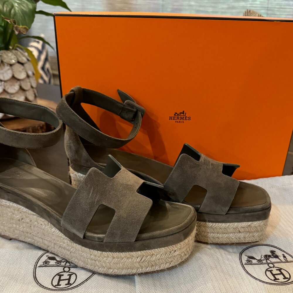 Hermes Suede Espadrilles-Moss Green-40